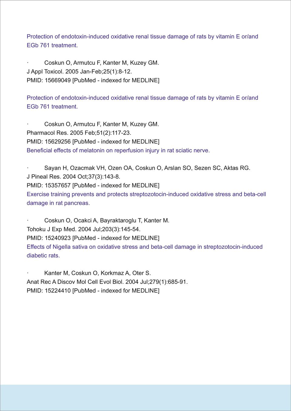 Pharmacol Res. 2005 Feb;51(2):117-23. PMID: 15629256 [PubMed - indexed for MEDLINE] Beneﬁcial effects of melatonin on reperfusion injury in rat sciatic nerve.