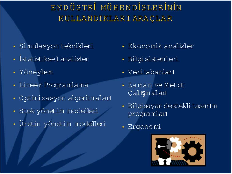 Stok yönetim modelleri Üretim yönetim modelleri Ekonomik analizler Bilgisistemleri