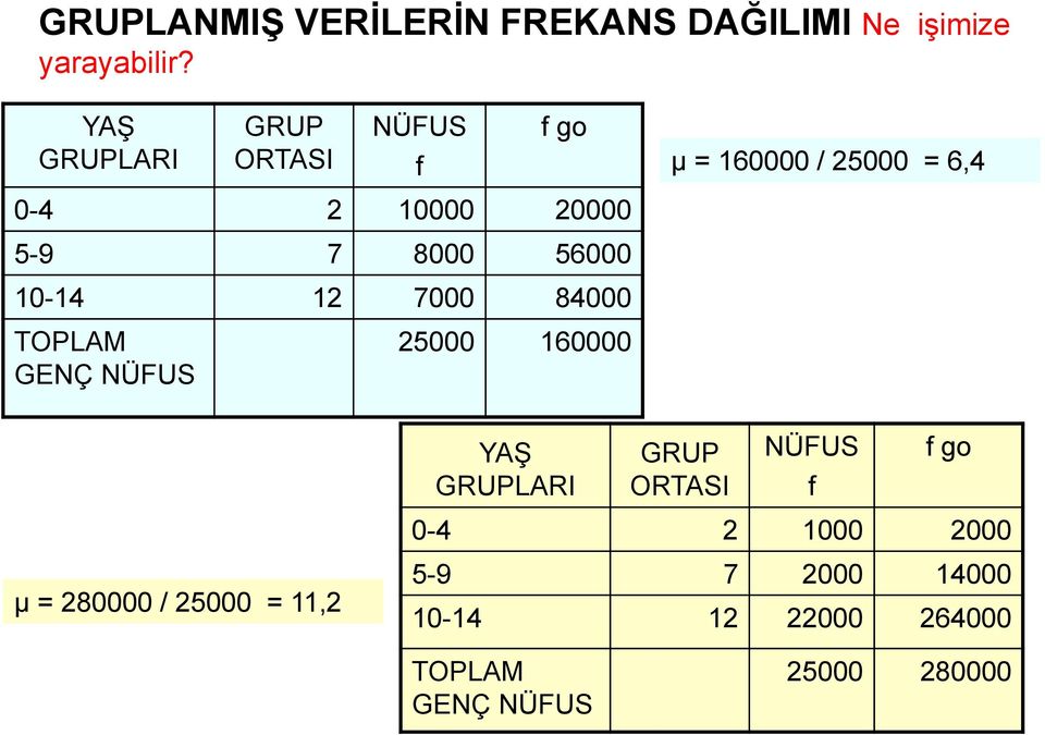 8000 56000 10-14 12 7000 84000 TOPLAM GENÇ NÜFUS 25000 160000 YAŞ GRUPLARI GRUP ORTASI