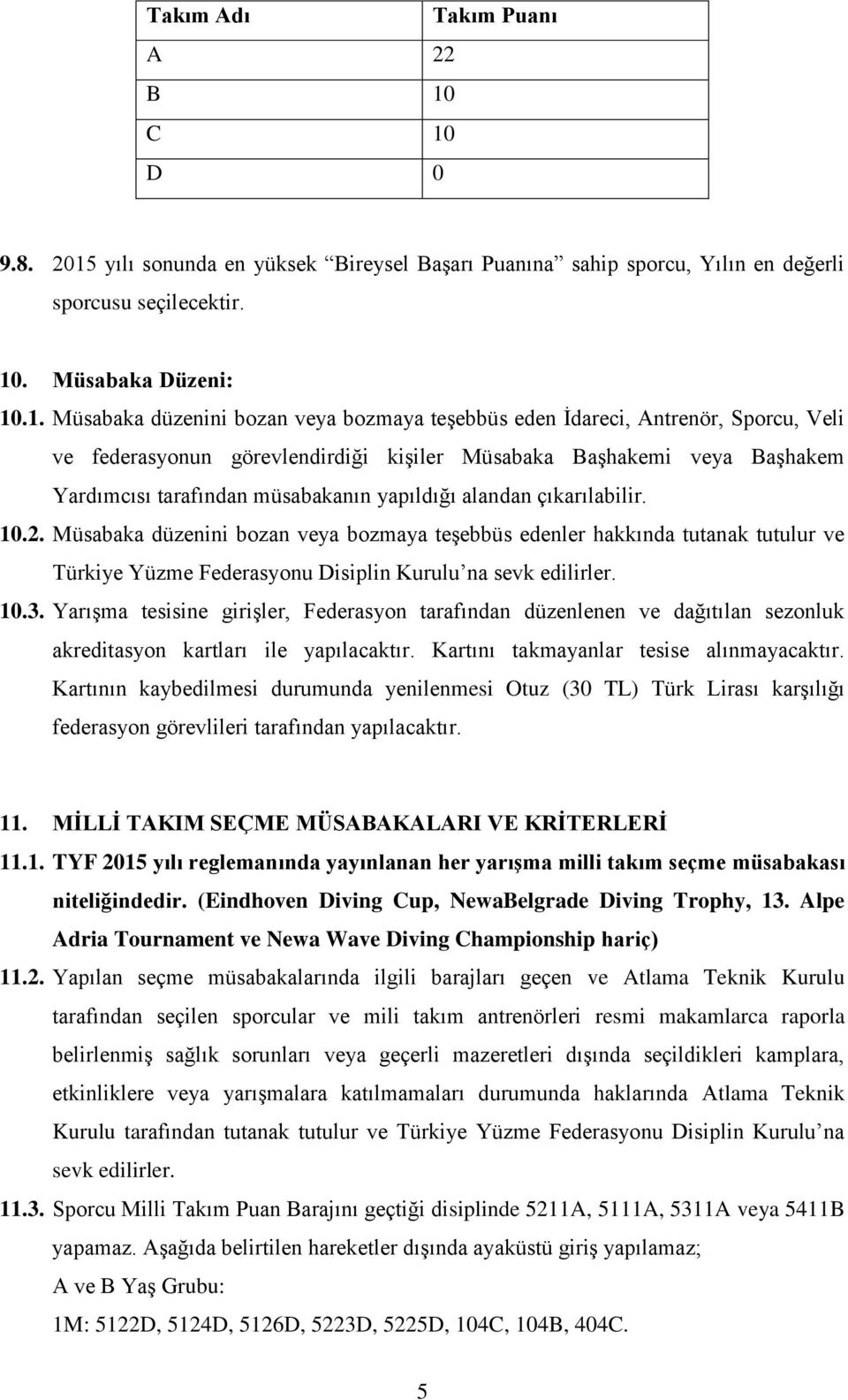 İdareci, Antrenör, Sporcu, Veli ve federasyonun görevlendirdiği kişiler Müsabaka Başhakemi veya Başhakem Yardımcısı tarafından müsabakanın yapıldığı alandan çıkarılabilir. 10.2.