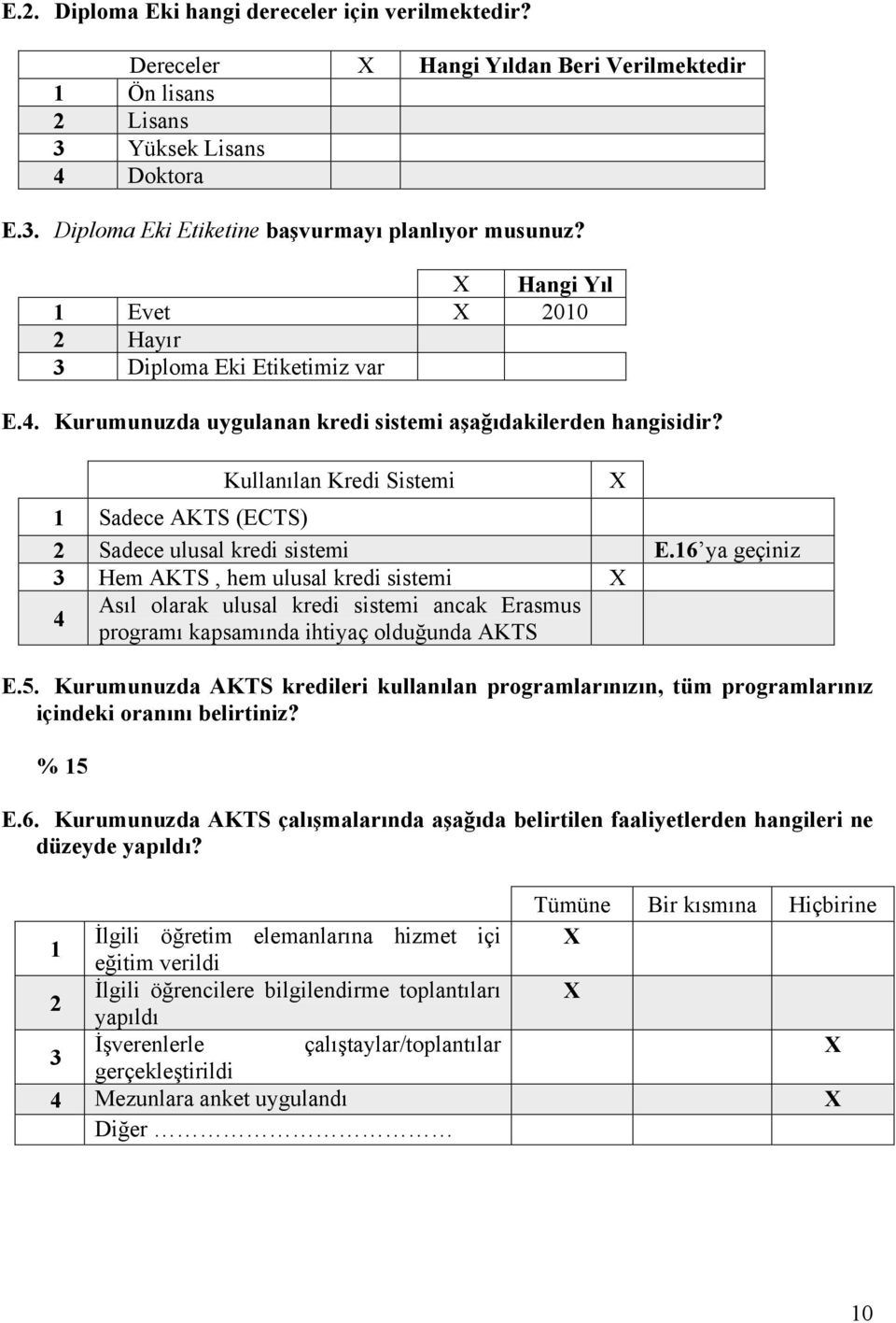 6 ya geçiniz Hem AKTS, hem ulusal kredi sistemi Asıl olarak ulusal kredi sistemi ancak Erasmus programı kapsamında ihtiyaç olduğunda AKTS E.