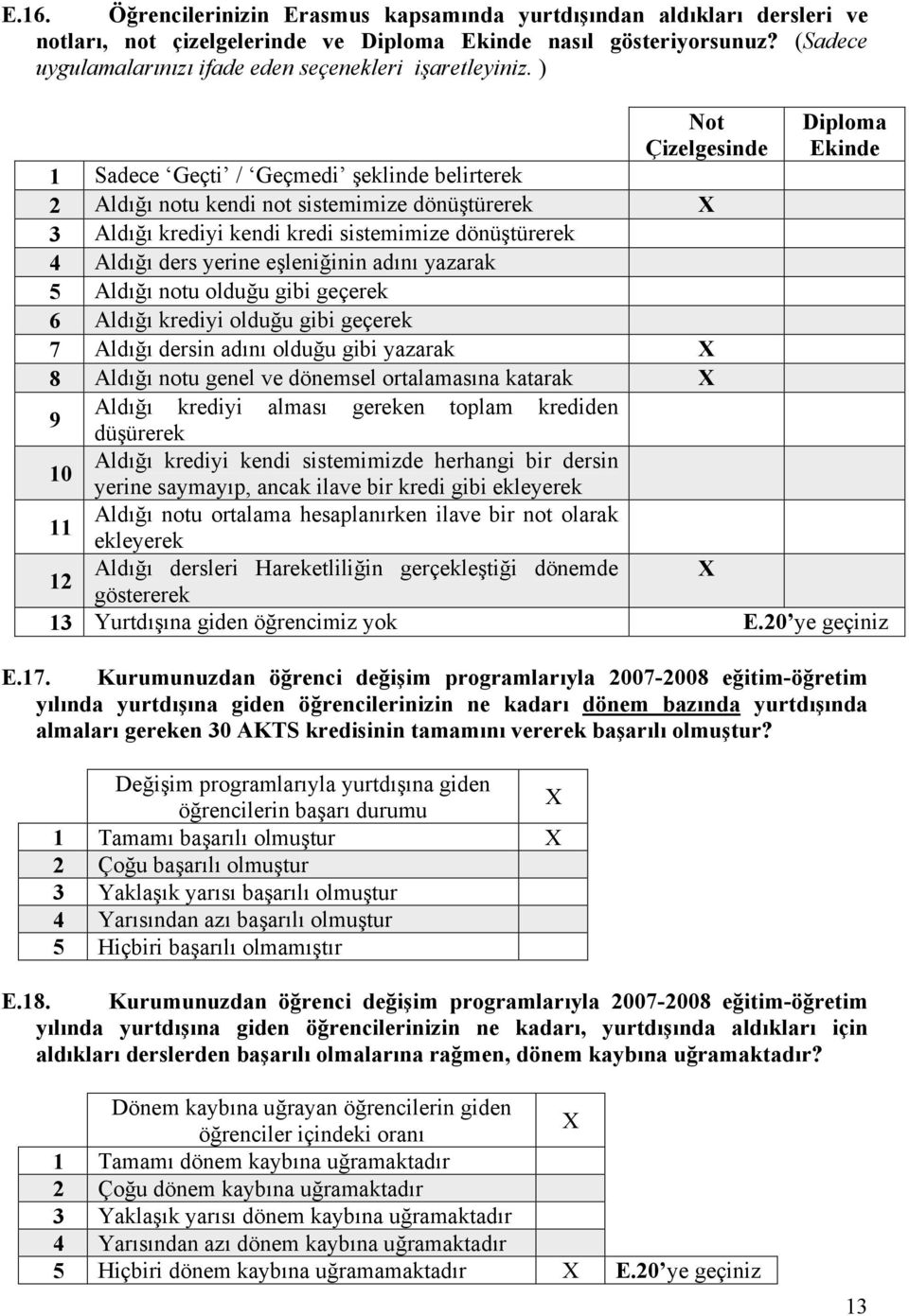 ) Not Çizelgesinde Sadece Geçti / Geçmedi şeklinde belirterek Aldığı notu kendi not sistemimize dönüştürerek Aldığı krediyi kendi kredi sistemimize dönüştürerek Aldığı ders yerine eşleniğinin adını