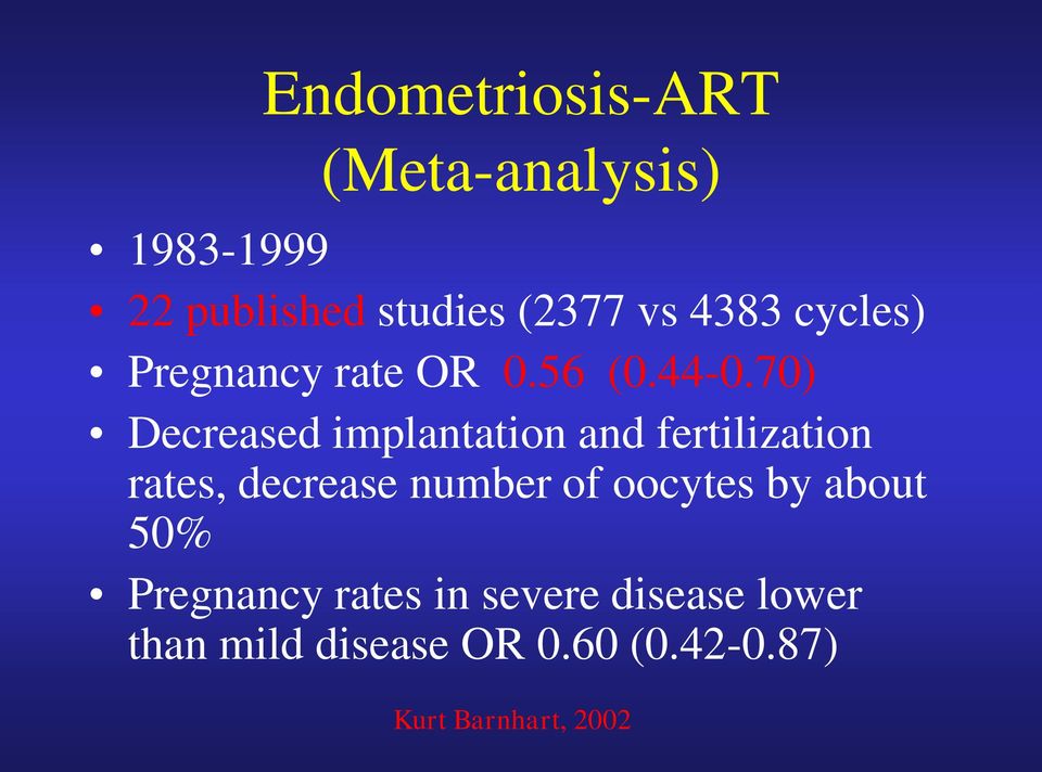 70) Decreased implantation and fertilization rates, decrease number of