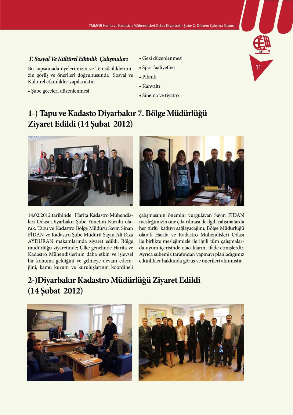 2012 tarihinde Harita Kadastro Mühendisleri Odası Diyarbakır Şube Yönetim Kurulu olarak, Tapu ve Kadastro Bölge Müdürü Sayın Sinan FİDAN ve Kadastro Şube Müdürü Sayın Ali Rıza AYDURAN makamlarında