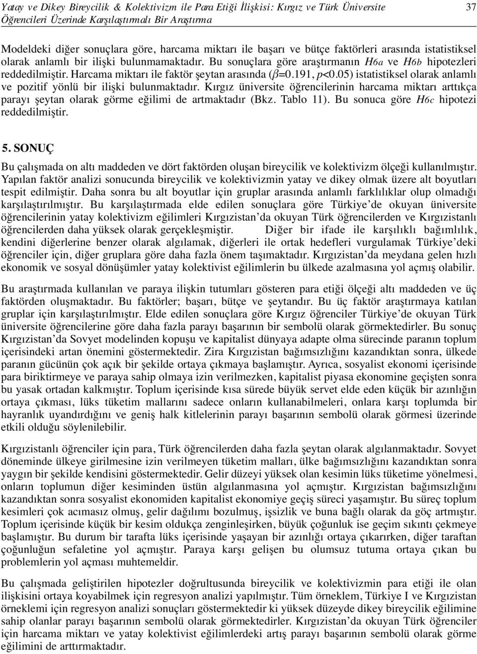 Harcama miktarı ile faktör şeytan arasında (β=0.191, p<0.05) istatistiksel olarak anlamlı ve pozitif yönlü bir ilişki bulunmaktadır.