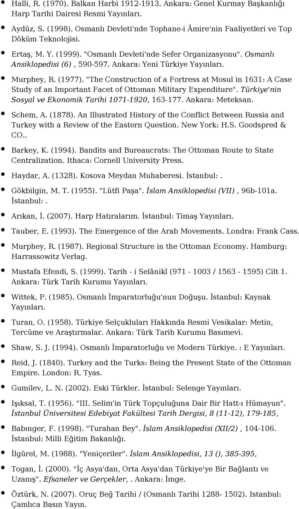 "The Construction of a Fortress at Mosul in 1631: A Case Study of an Important Facet of Ottoman Military Expenditure". Türkiye'nin Sosyal ve Ekonomik Tarihi 1071-1920, 163-177. Ankara: Meteksan.