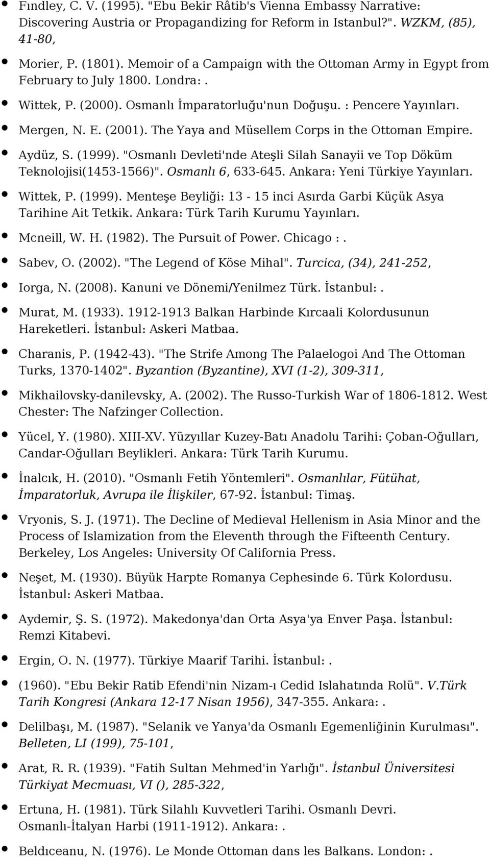 The Yaya and Müsellem Corps in the Ottoman Empire. Aydüz, S. (1999). "Osmanlı Devleti'nde Ateşli Silah Sanayii ve Top Döküm Teknolojisi(1453-1566)". Osmanlı 6, 633-645. Ankara: Yeni Türkiye Wittek, P.