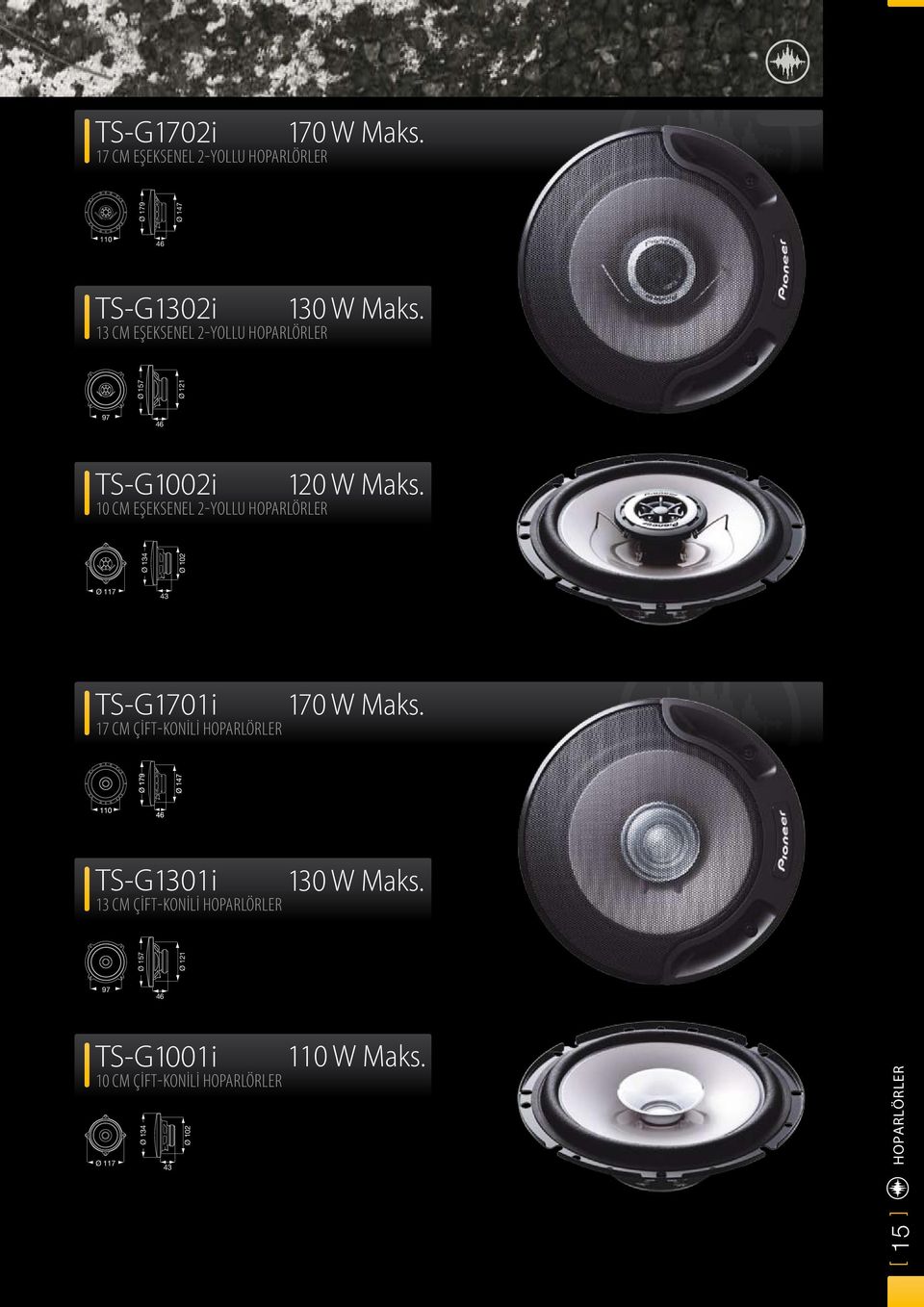 HOPARLÖRLER 130 W Maks. TS-G1002i 10 CM EŞEKSENEL 2-YOLLU HOPARLÖRLER 120 W Maks.