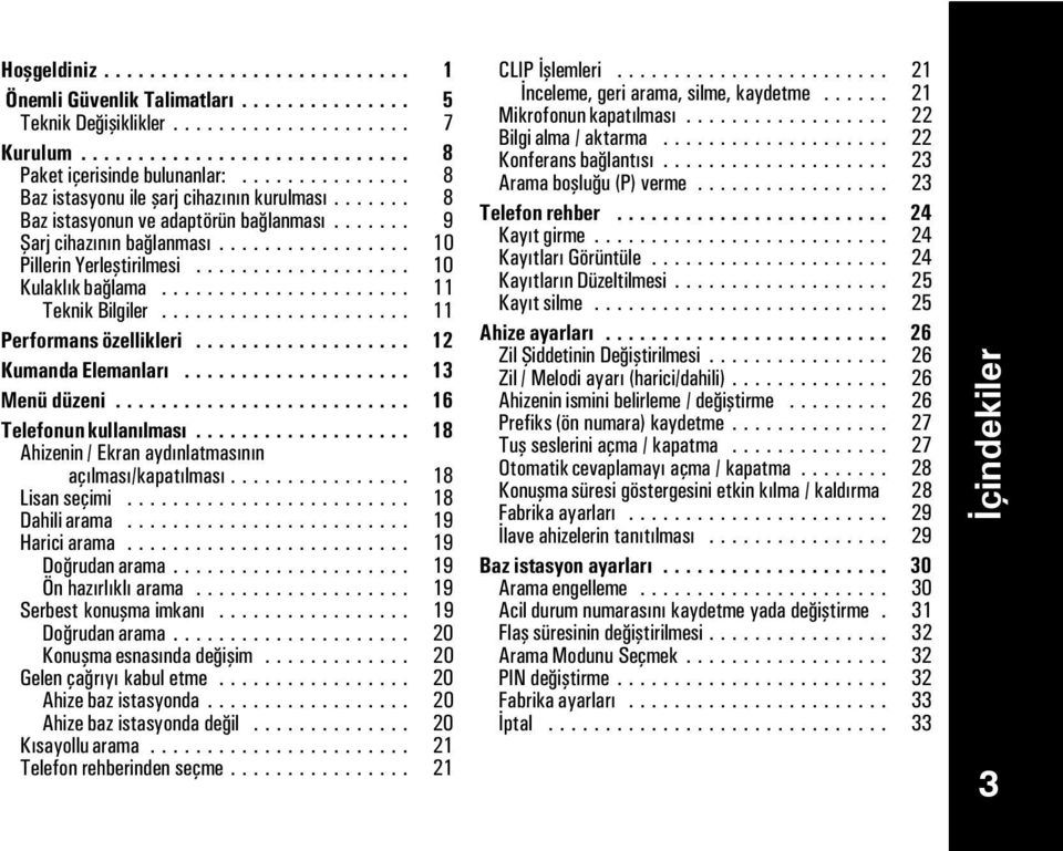 .................. 10 Kulaklk bağlama...................... 11 Teknik Bilgiler...................... 11 Performans özellikleri................... 12 Kumanda Elemanlar.................... 13 Menü düzeni.