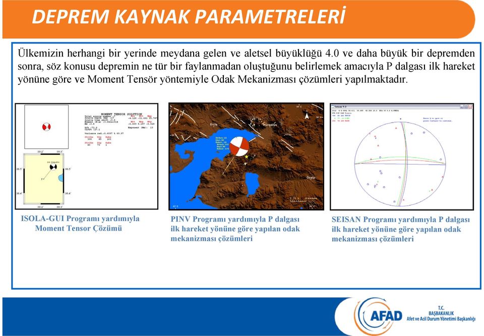 yönüne göre ve Moment Tensör yöntemiyle Odak Mekanizması çözümleri yapılmaktadır.