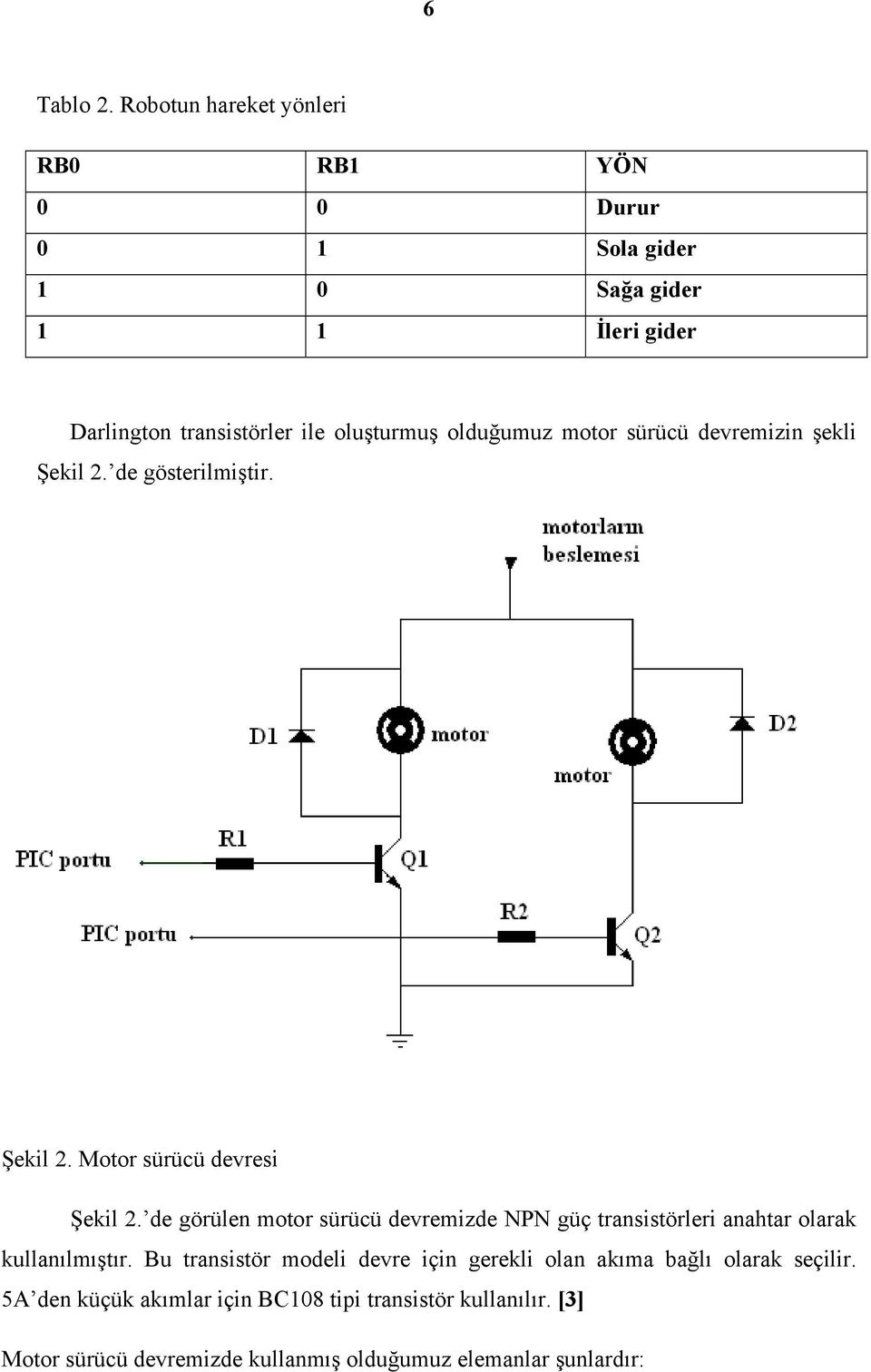 olduğumuz motor sürücü devremizin şekli Şekil 2. de gösterilmiştir. Şekil 2. Motor sürücü devresi Şekil 2.