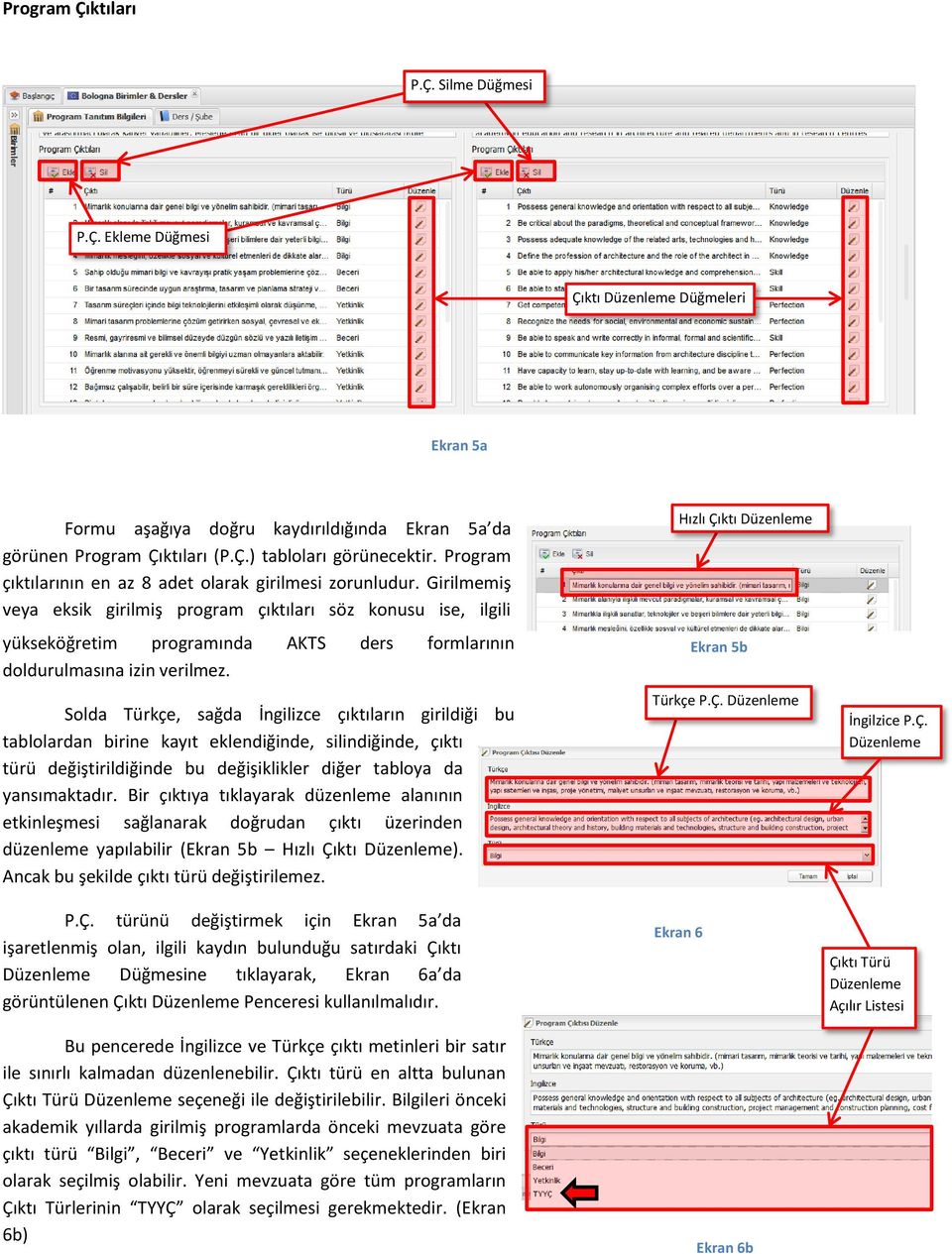 Girilmemiş veya eksik girilmiş program çıktıları söz konusu ise, ilgili yükseköğretim programında AKTS ders formlarının doldurulmasına izin verilmez.