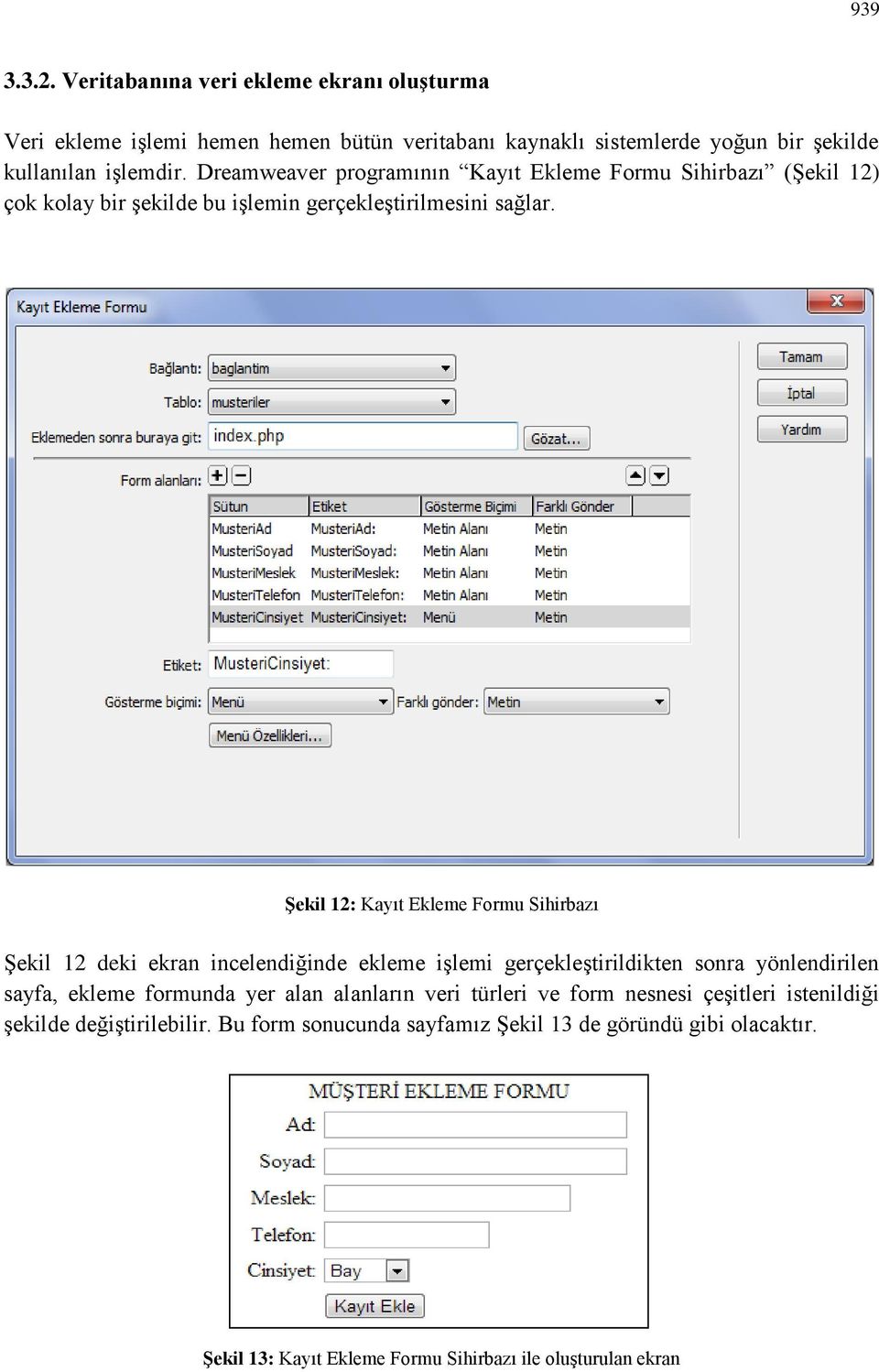 Şekil 12: Kayıt Ekleme Formu Sihirbazı Şekil 12 deki ekran incelendiğinde ekleme işlemi gerçekleştirildikten sonra yönlendirilen sayfa, ekleme formunda yer alan