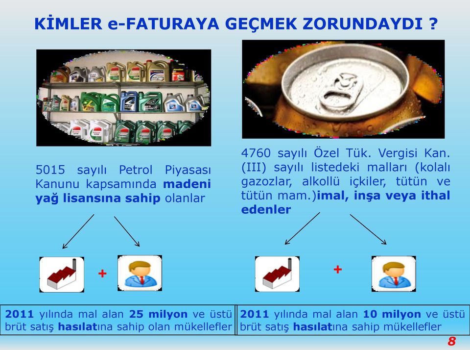 Vergisi Kan. (III) sayılı listedeki malları (kolalı gazozlar, alkollü içkiler, tütün ve tütün mam.