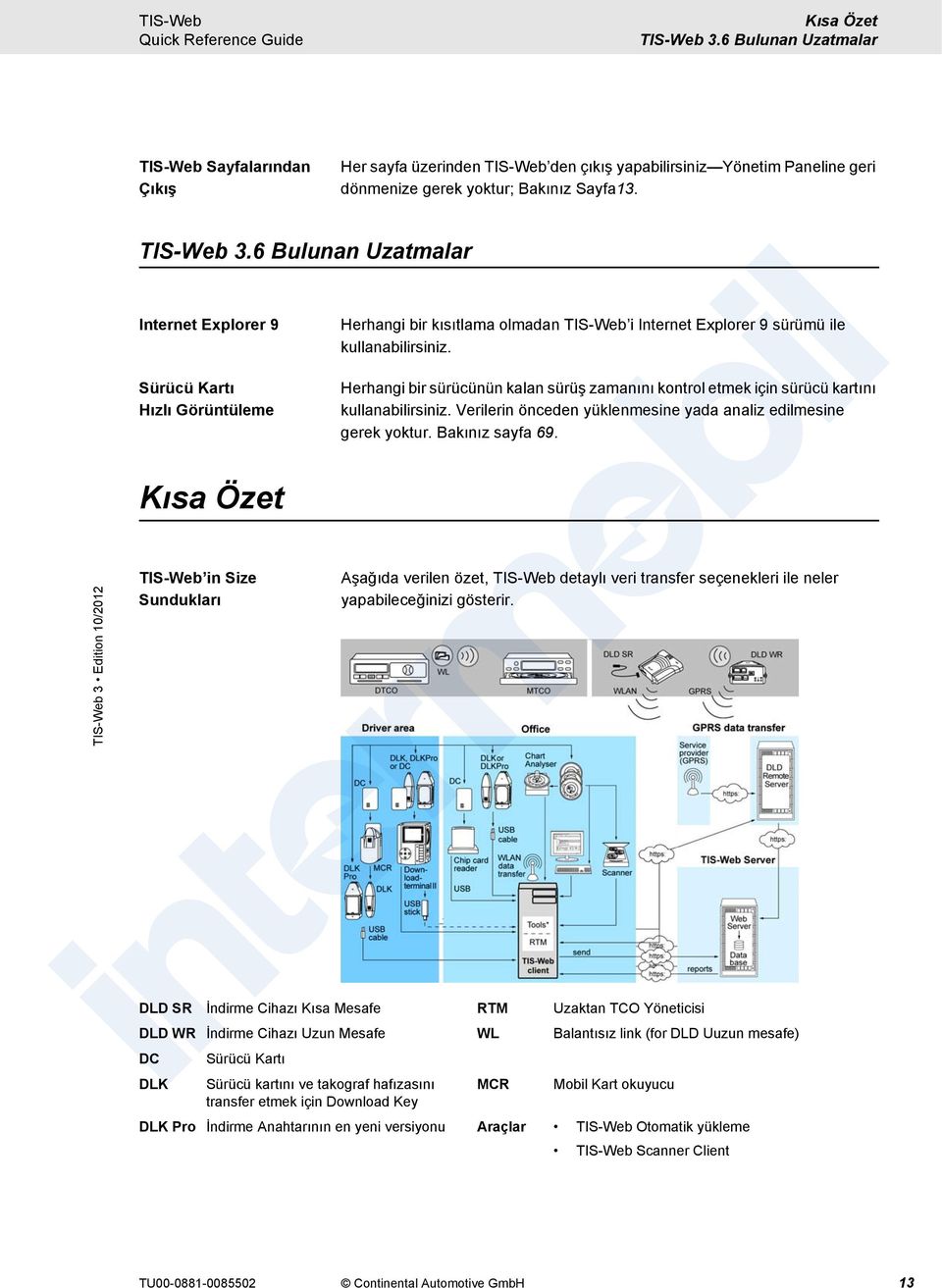 Kısa Özet TIS-Web in Size Sundukları Aşağıda verilen özet, TIS-Web detaylı veri transfer seçenekleri ile neler yapabileceğinizi gösterir.