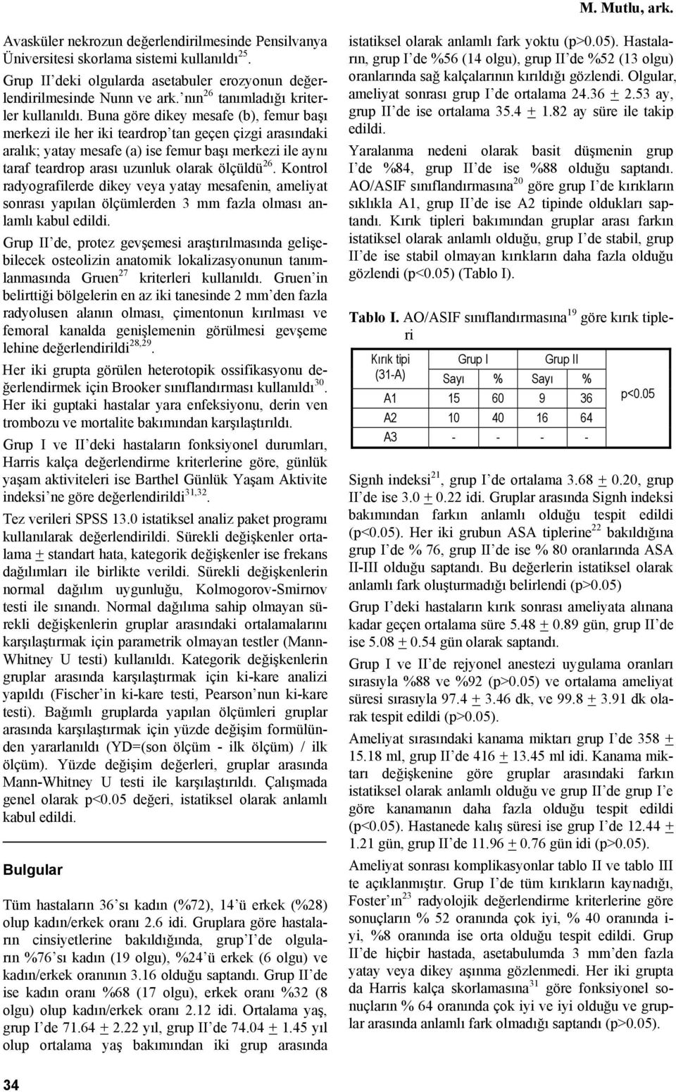 Buna göre dikey mesafe (b), femur başı merkezi ile her iki teardrop tan geçen çizgi arasındaki aralık; yatay mesafe (a) ise femur başı merkezi ile aynı taraf teardrop arası uzunluk olarak ölçüldü 26.