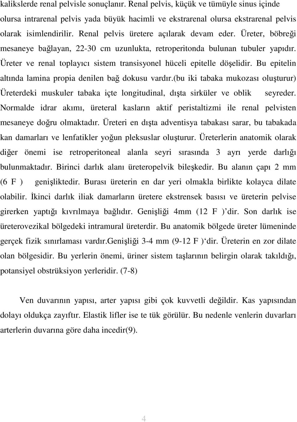 Üreter ve renal toplayıcı sistem transisyonel hüceli epitelle döşelidir. Bu epitelin altında lamina propia denilen bağ dokusu vardır.