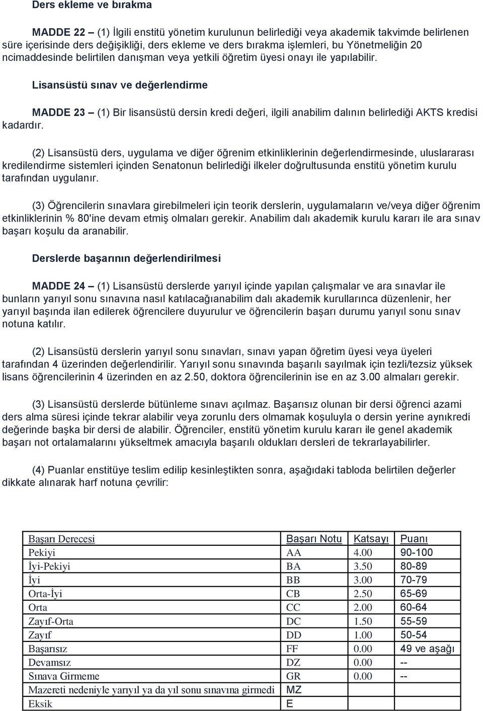 Lisansüstü sınav ve değerlendirme MADDE 23 (1) Bir lisansüstü dersin kredi değeri, ilgili anabilim dalının belirlediği AKTS kredisi kadardır.