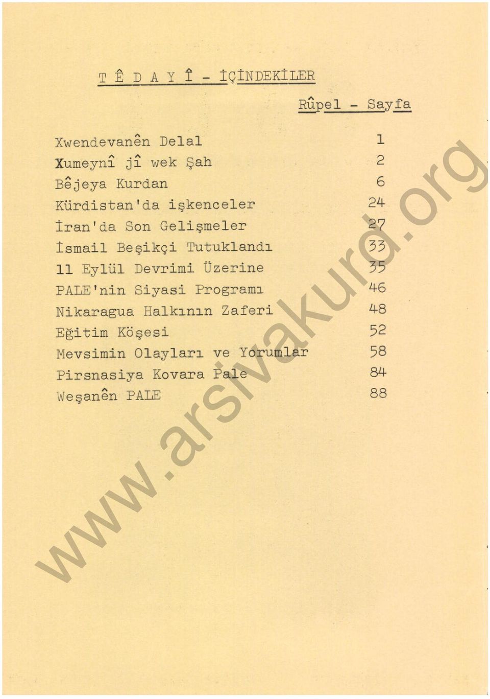 smail Beşikçi Tutukland ı 33 ll Eylül Devrimi Üzerine 35 PALE 'nin Siyasi Programı 46
