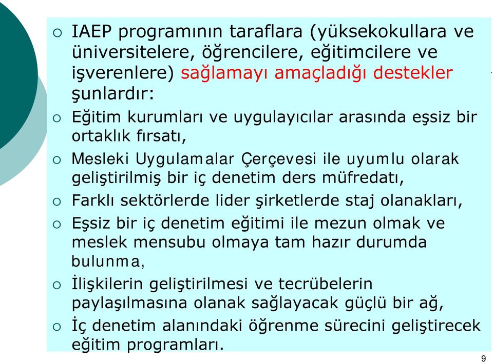 müfredatı, Farklı sektörlerde lider şirketlerde staj olanakları, Eşsiz bir iç denetim eğitimi ile mezun olmak ve meslek mensubu olmaya tam hazır durumda