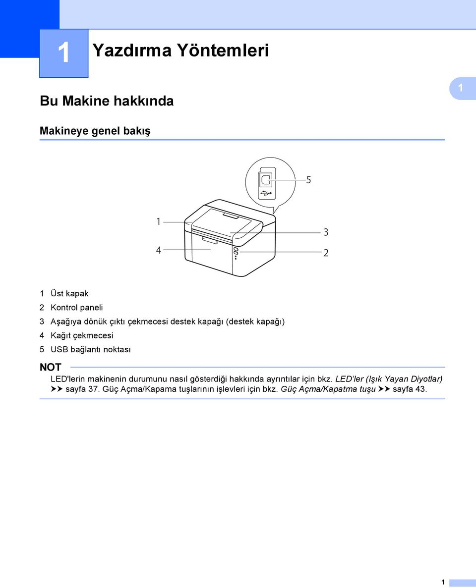 NOT LED'lerin makinenin durumunu nasıl gösterdiği hakkında ayrıntılar için bkz.