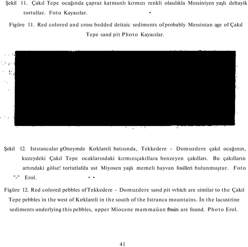 Istırancalar goneymde Kırklareli batısında, Tekkedere - Domuzdere çakıl ocağının, kuzeydeki Çakıl Tepe ocaklarındaki kırmızıçakıllara benzeyen çakılları. Bu çakılların artındaki gölse!