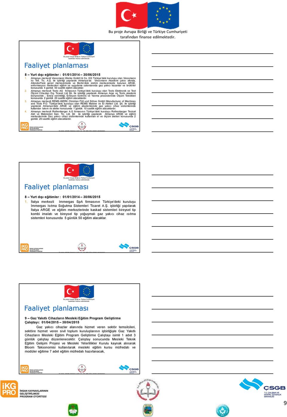 salonlarında gaz yakıcı kazanlar ve brülörler konusunda 5 günlük 50 saatlik eğitim alacaklar. 2.