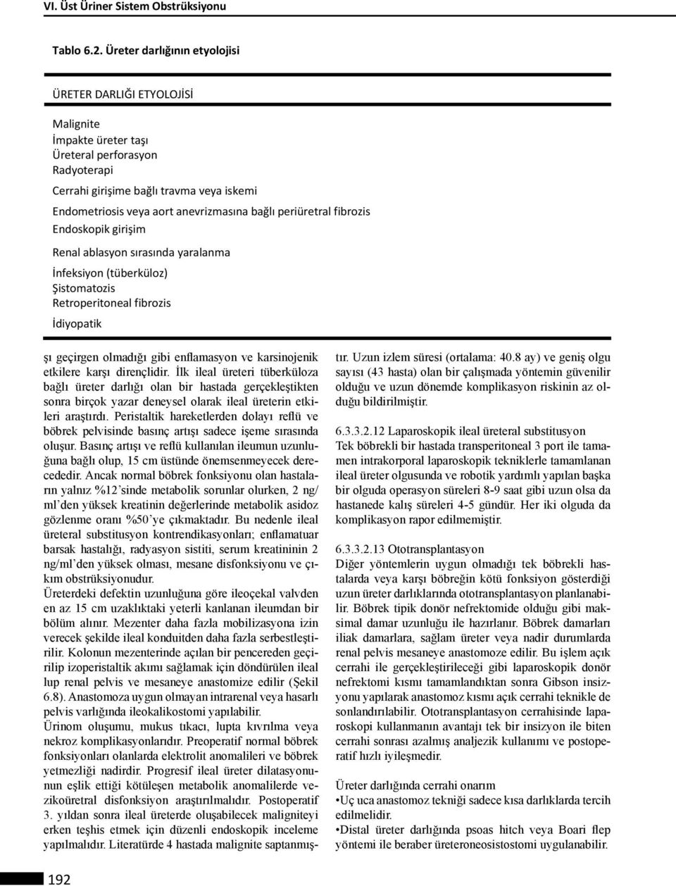 bağlı periüretral fibrozis Endoskopik girişim Renal ablasyon sırasında yaralanma İnfeksiyon (tüberküloz) Şistomatozis Retroperitoneal fibrozis İdiyopatik şı geçirgen olmadığı gibi enflamasyon ve