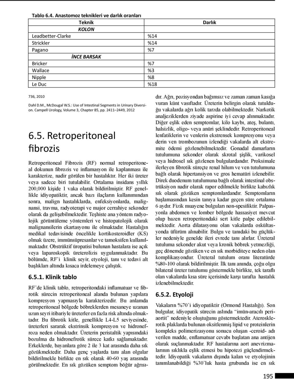 pp. 2411 2449, 2012 6.5. Retroperitoneal fibrozis Retroperitoneal Fibrozis (RF) normal retroperitoneal dokunun fibrozis ve inflamasyon ile kaplanması ile karakterize, nadir görülen bir hastalıktır.