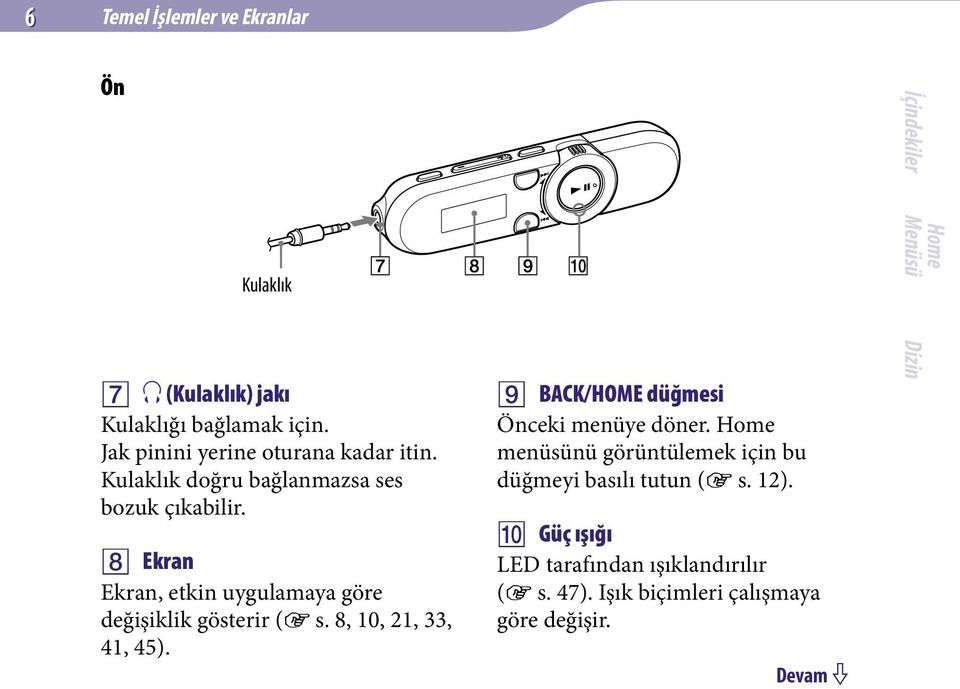 Ekran Ekran, etkin uygulamaya göre değişiklik gösterir ( s. 8, 10, 21, 33, 41, 45).