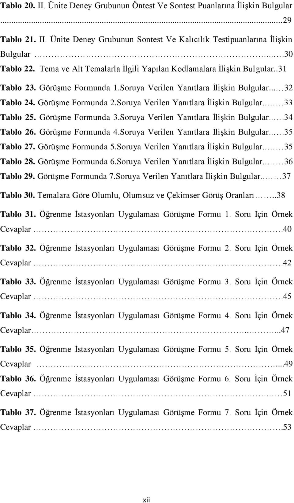 Soruya Verilen Yanıtlara ĠliĢkin Bulgular.. 33 Tablo 25. GörüĢme Formunda 3.Soruya Verilen Yanıtlara ĠliĢkin Bulgular...34 Tablo 26. GörüĢme Formunda 4.Soruya Verilen Yanıtlara ĠliĢkin Bulgular...35 Tablo 27.