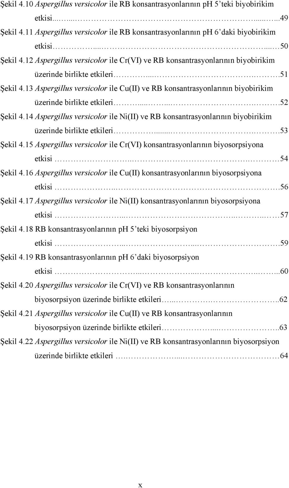 13 Aspergillus versicolor ile Cu(II) ve RB konsantrasyonlarının biyobirikim üzerinde birlikte etkileri........52 Şekil 4.