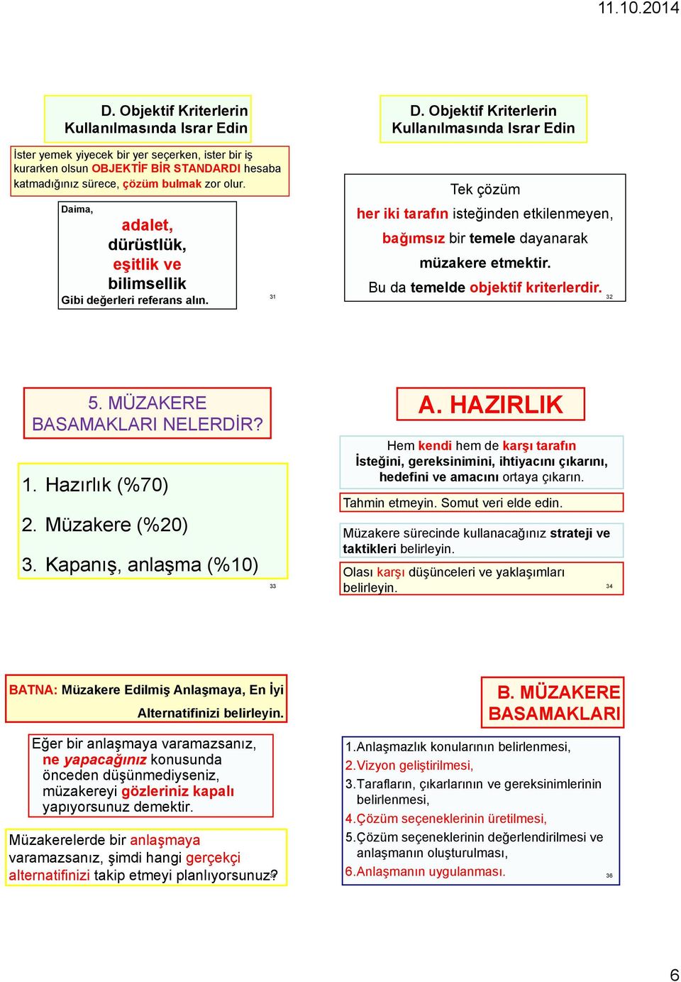 Daima, adalet, dürüstlük, eşitlik ve bilimsellik Gibi değerleri referans alın. 31 Tek çözüm her iki tarafın isteğinden etkilenmeyen, bağımsız bir temele dayanarak müzakere etmektir.