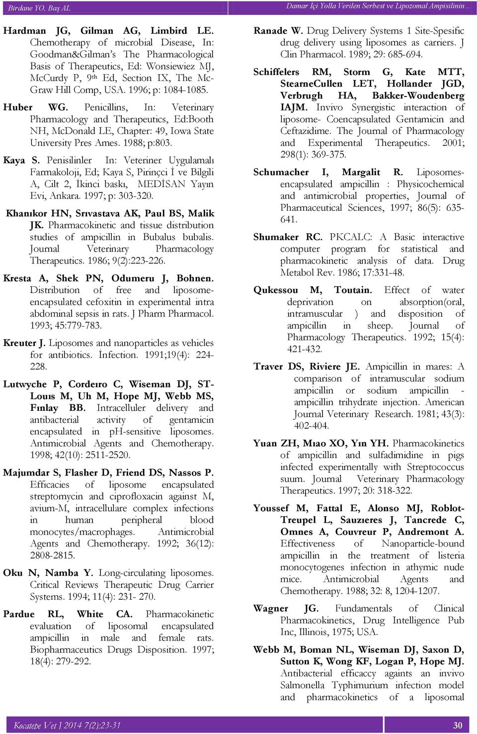 Huber WG. Penicillins, In: Veterinary Pharmacology and Therapeutics, Ed:Booth NH, McDonald LE, Chapter: 49, Iowa State University Pres Ames. 1988; p:803. Kaya S.