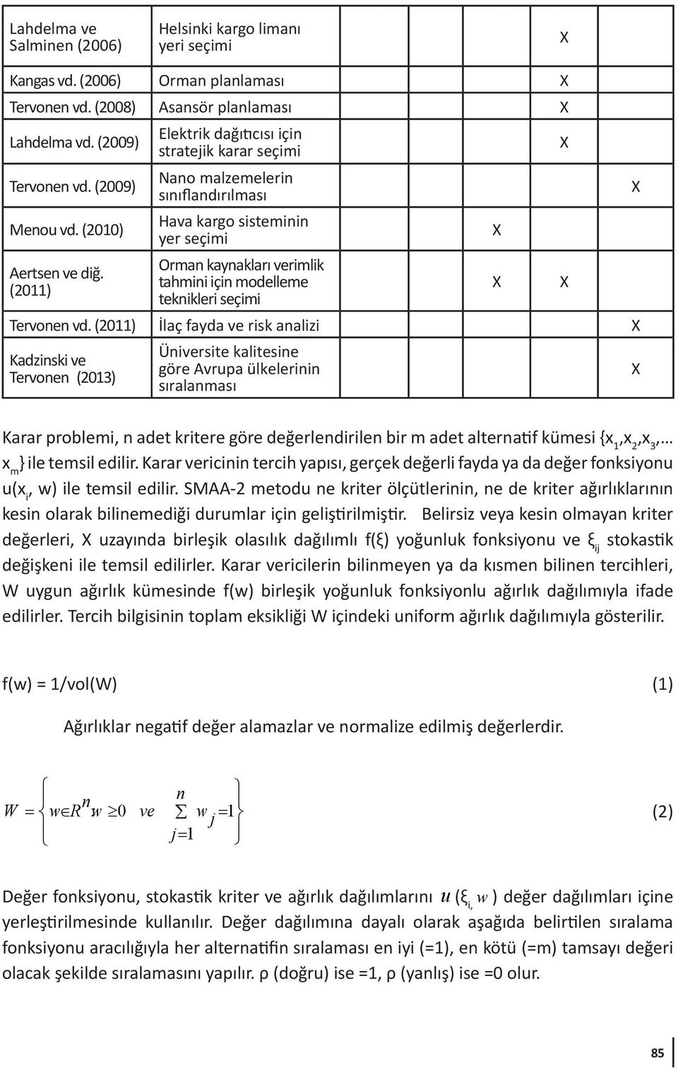 (2011) Elektrik dağıtıcısı için stratejik karar seçimi Nano malzemelerin sınıflandırılması Hava kargo sisteminin yer seçimi Orman kaynakları verimlik tahmini için modelleme teknikleri seçimi Tervonen