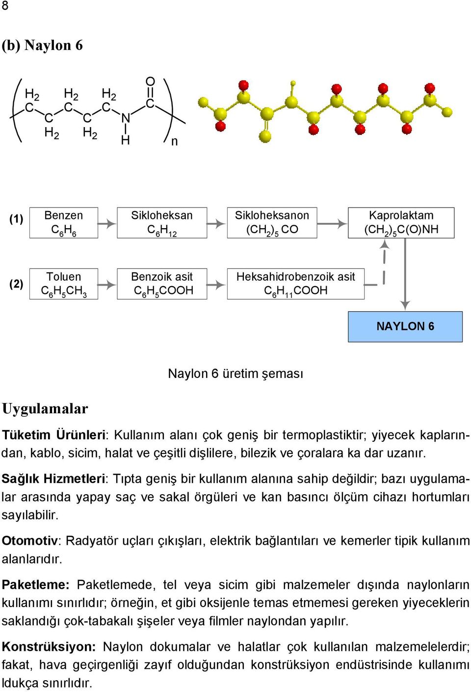 Sağlık izmetleri: Tıpta geiş bir kullaım alaıa sahip değildir; bazı uygulamalar arasıda yapay saç ve sakal örgüleri ve ka basıcı ölçüm cihazı hortumları sayılabilir.