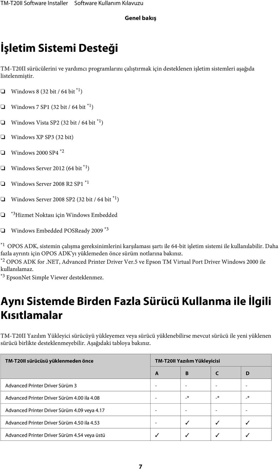 2008 R2 SP1 *1 Windows Server 2008 SP2 (32 bit / 64 bit *1 ) *3 Hizmet Noktası için Windows Embedded Windows Embedded POSReady 2009 *3 *1 OPOS ADK, sistemin çalışma gereksinimlerini karşılaması şartı