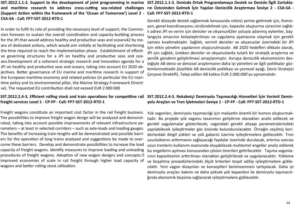 - CSA-SA - Call: FP7-SST-2012-RTD-1 In order to fulfil its role of providing the necessary level of support, the Commission foresees to sustain the overall coordination and capacity-building process