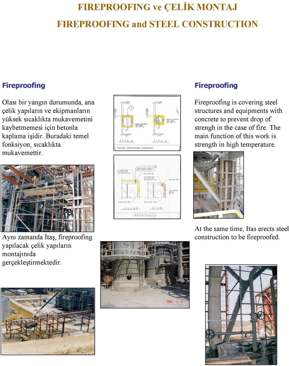 Fireproofing Fireproofing is covering steel structures and equipments with concrete to prevent drop of strengh in the case of fire.