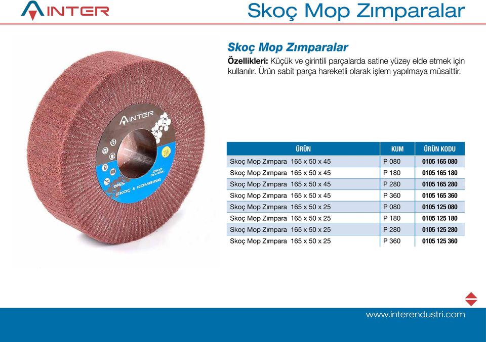 ÜRÜN KUM Skoç Mop Zımpara 165 x 50 x 45 P 080 0105 165 080 Skoç Mop Zımpara 165 x 50 x 45 P 180 0105 165 180 Skoç Mop Zımpara 165 x 50 x 45 P 280