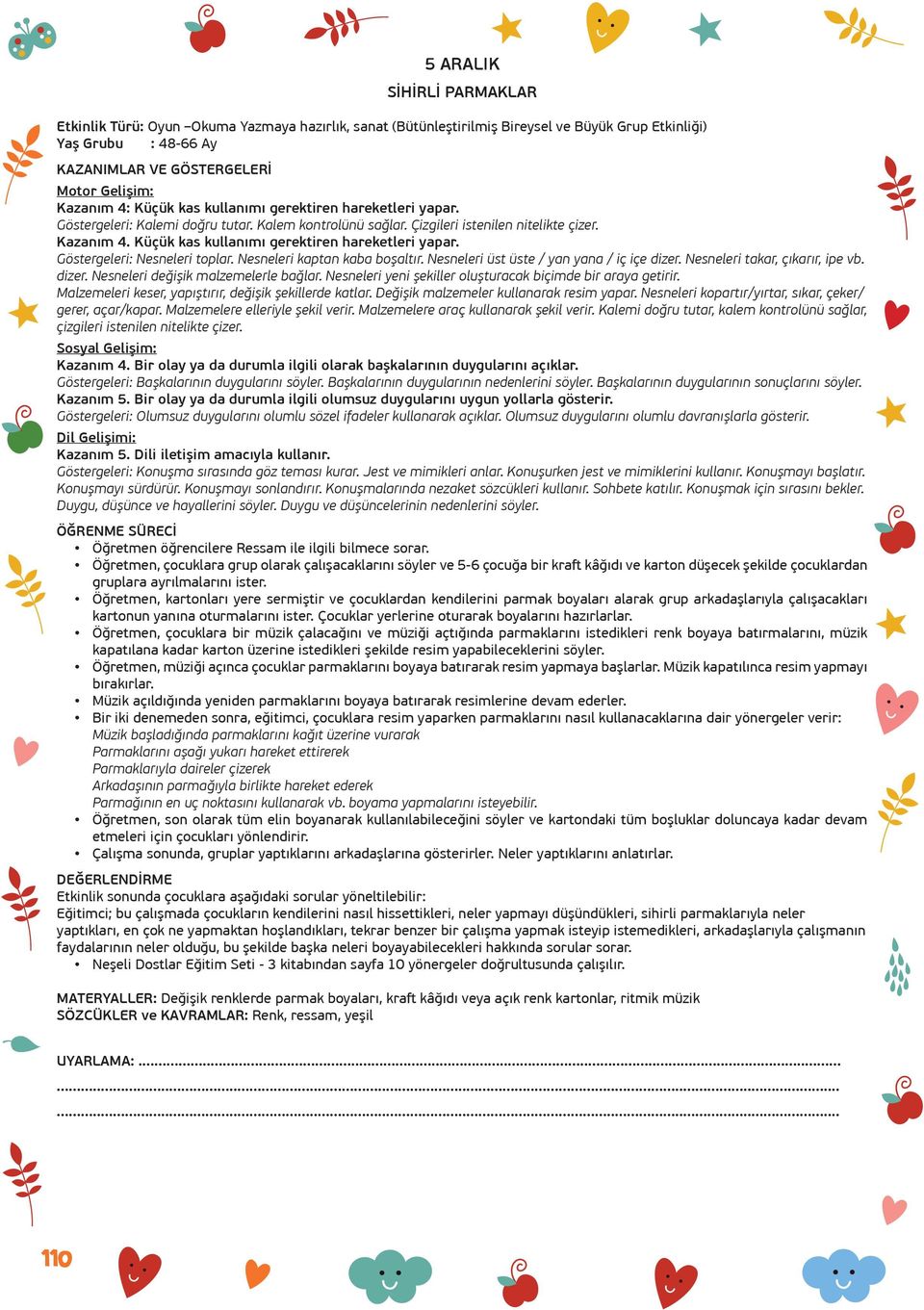 Küçük kas kullanımı gerektiren hareketleri yapar. Göstergeleri: Nesneleri toplar. Nesneleri kaptan kaba boşaltır. Nesneleri üst üste / yan yana / iç içe dizer. Nesneleri takar, çıkarır, ipe vb. dizer. Nesneleri değişik malzemelerle bağlar.