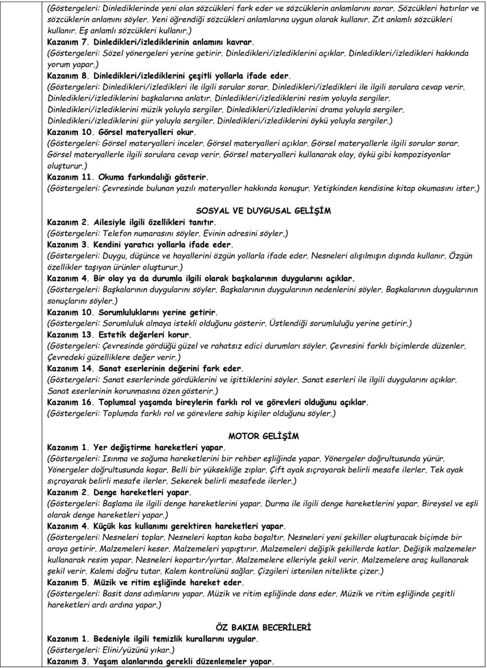 (Göstergeleri: Sözel yönergeleri yerine getirir. Dinledikleri/izlediklerini açıklar. Dinledikleri/izledikleri hakkında yorum yapar.) Kazanım 8. Dinledikleri/izlediklerini çeşitli yollarla ifade eder.