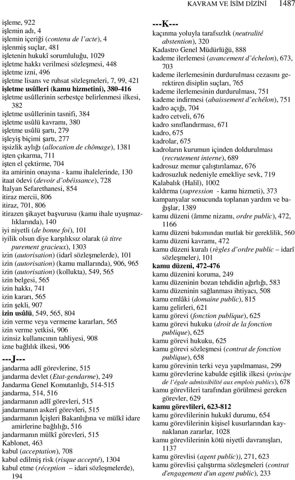 usûlü kavramı, 380 işletme usûlü şartı, 279 işleyiş biçimi şartı, 277 işsizlik aylığı (allocation de chômage), 1381 işten çıkarma, 711 işten el çektirme, 704 ita amirinin onayına - kamu ihalelerinde,