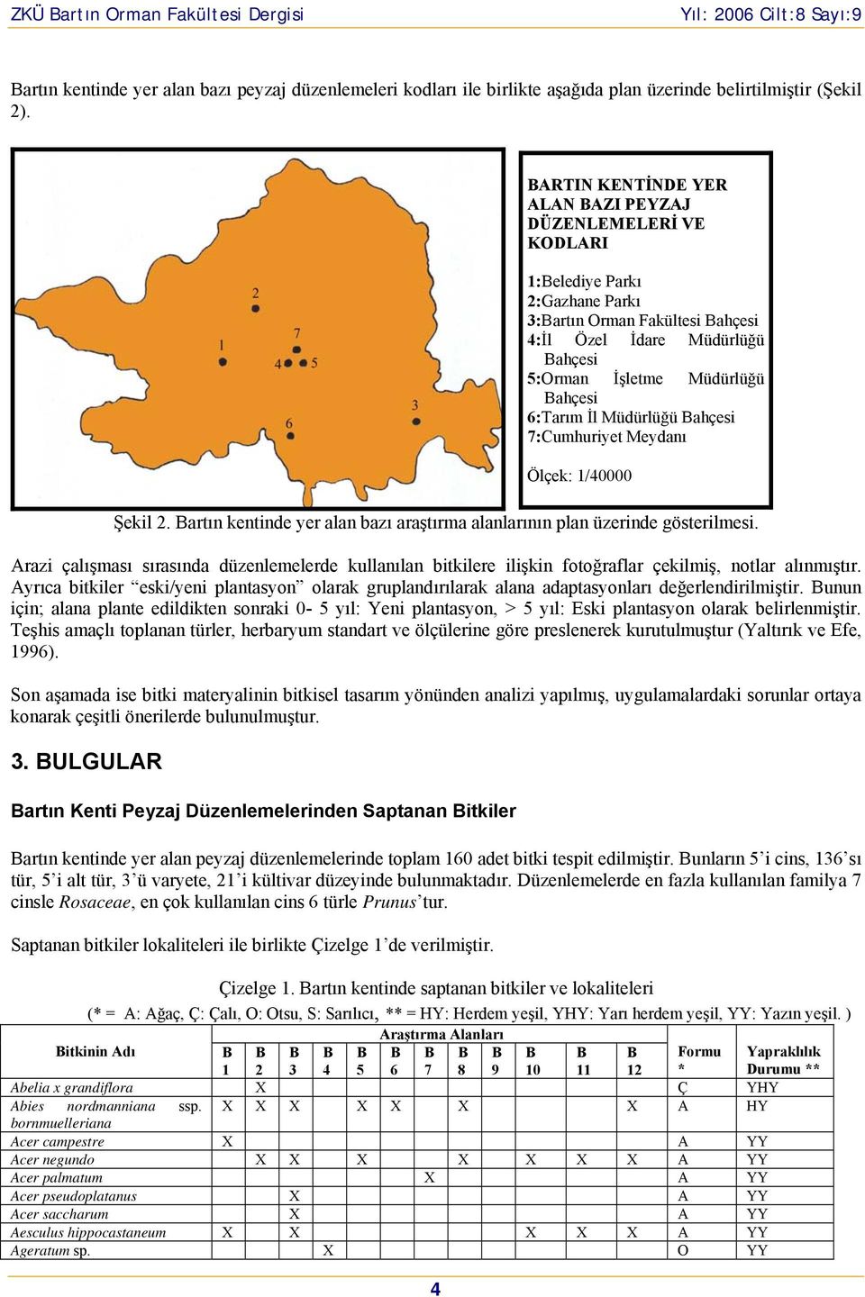 Ayrıca bitkiler eski/yeni plantasyon olarak gruplandırılarak alana adaptasyonları değerlendirilmiştir.