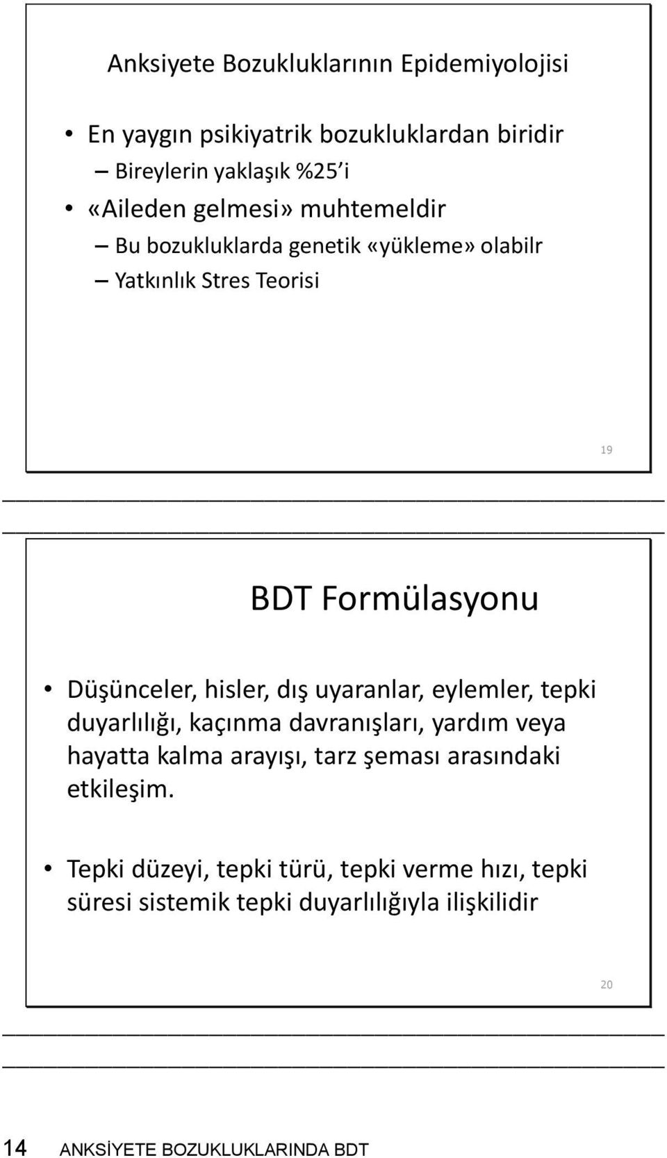 dış uyaranlar, eylemler, tepki duyarlılığı, kaçınma davranışları, yardım veya hayatta kalma arayışı, tarz şeması arasındaki