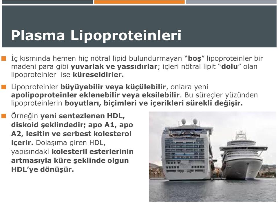 Lipoproteinler büyüyebilir veya küçülebilir, onlara yeni apolipoproteinler eklenebilir veya eksilebilir.