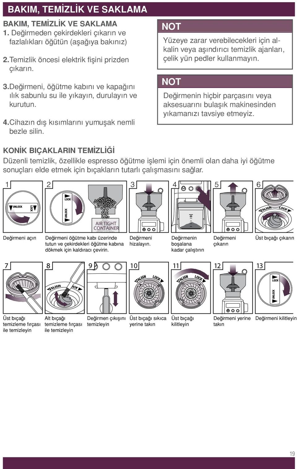 NOT Yüzeye zarar verebilecekleri için alkalin veya aşındırıcı temizlik ajanları, çelik yün pedler kullanmayın.