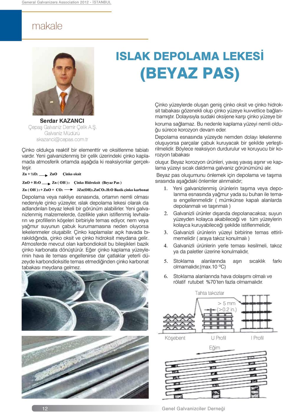 Zn + O2 ZnO Çinko oksit ZnO + H2O Zn ( OH ) 2 Çinko Hidroksit (Beyaz Pas ) Zn ( OH ) 2 + ZnO + CO2 3Zn(OH)2.ZnCO3.