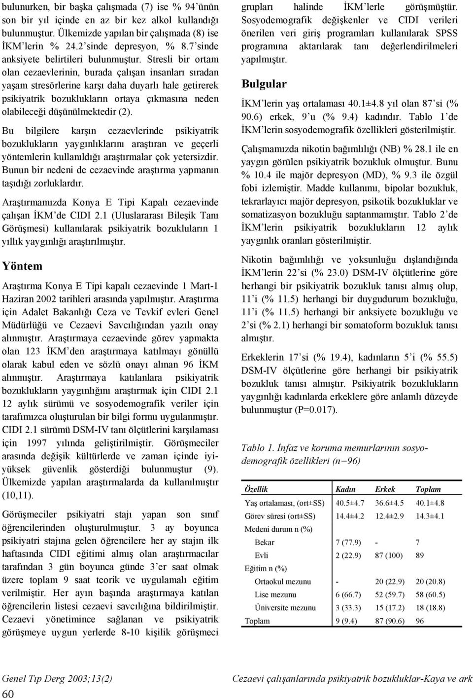 Stresli bir ortam olan cezaevlerinin, burada çalışan insanları sıradan yaşam stresörlerine karşı daha duyarlı hale getirerek psikiyatrik bozuklukların ortaya çıkmasına neden olabileceği