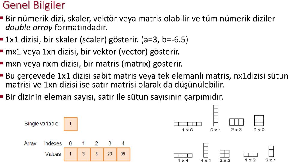 mxn veya nxm dizisi, bir matris (matrix) gösterir.